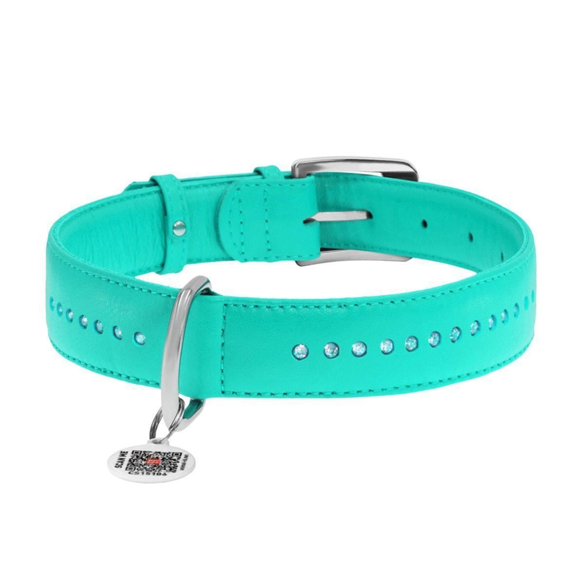 Ошейник для собак кожаный Waudog Glamour с QR паспортом/двойной со стразами XL 35 мм х 46-60 см Ментоловый (388213 Col) Ошейник для собак кожаный Waudog Glamour с QR паспортом/двойной со стразами XL 35 мм х 46-60 см Ментоловый (388213 Col)
