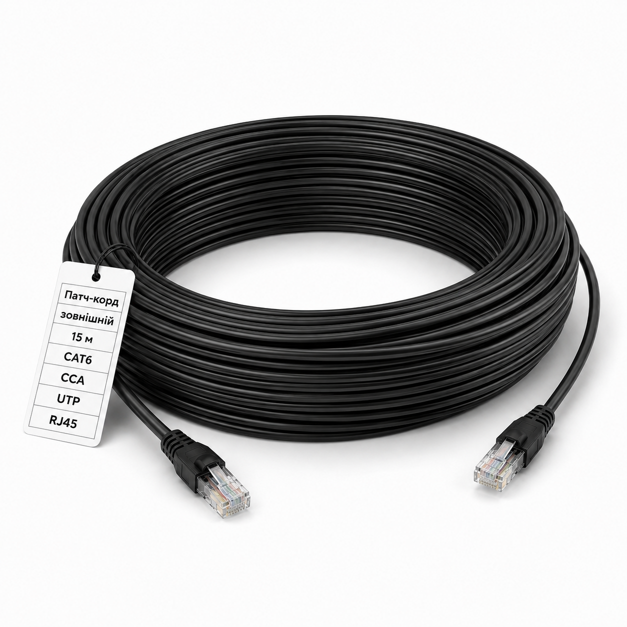 Патч-корд наружный Reap CAT6 15 м UTP RJ45 CCA биметалл Черный (884097м)