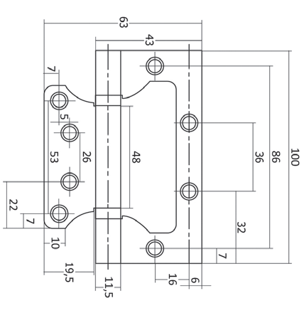 Петля Kedr Flush бабочка 100х63х2,0 см узкая стальная Cтара бронза - фото 2