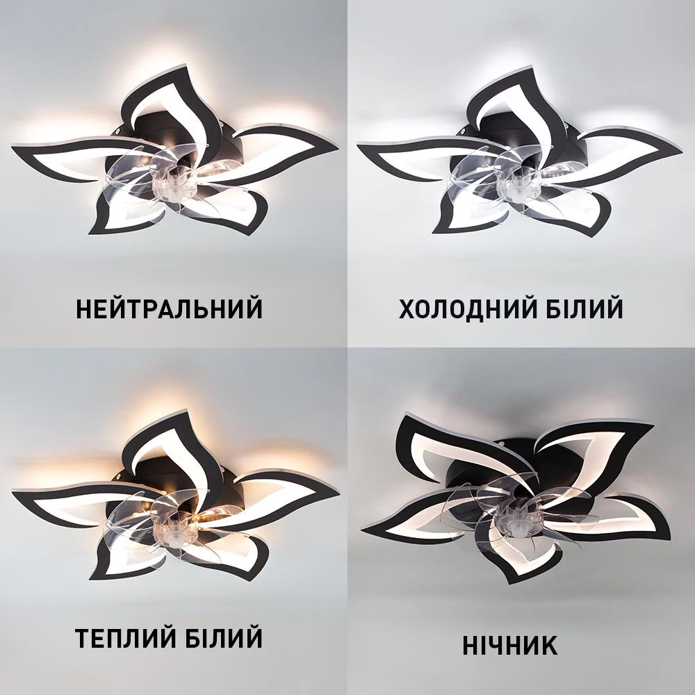 Люстра світлодіодна з вентилятором ESLLSE FAN ELLA з пультом 72/18 Вт 680x120 мм Чорний (10581) - фото 3