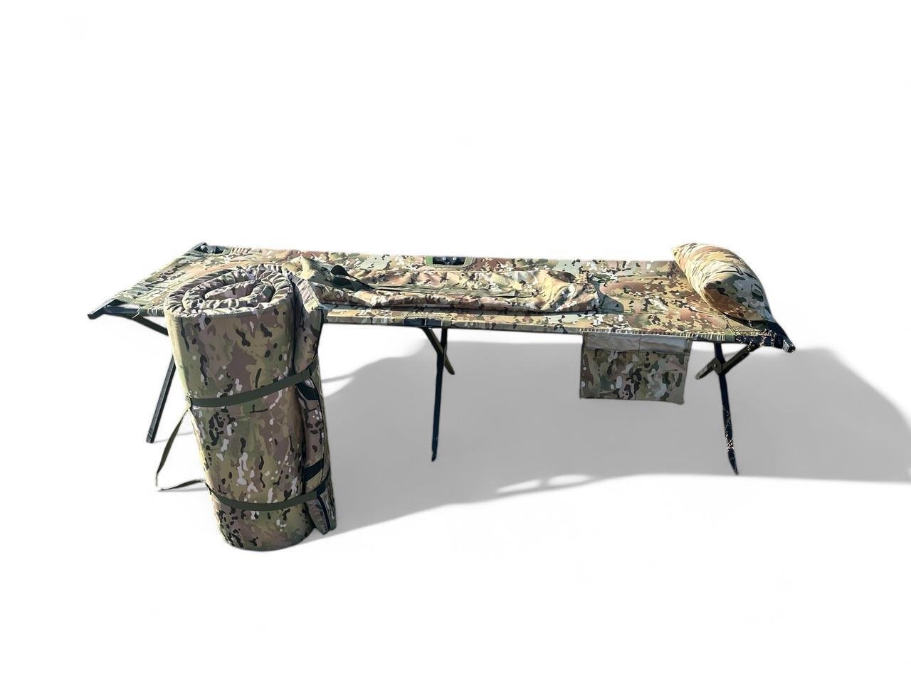 Розкладачка армійська посилена Aforse тип НАТО до 260 кг з кишенею/подушкою/матрацом і чохлом Мультикам (2422469407)