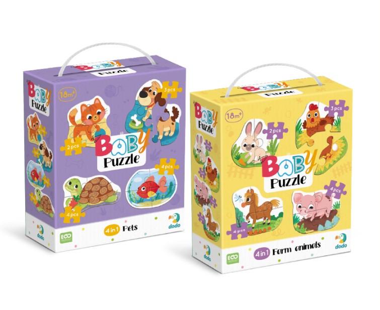 Набір пазлів 4в1 Dodo Baby puzzle Домашні тварини 300688 та Сільські тварини 300686