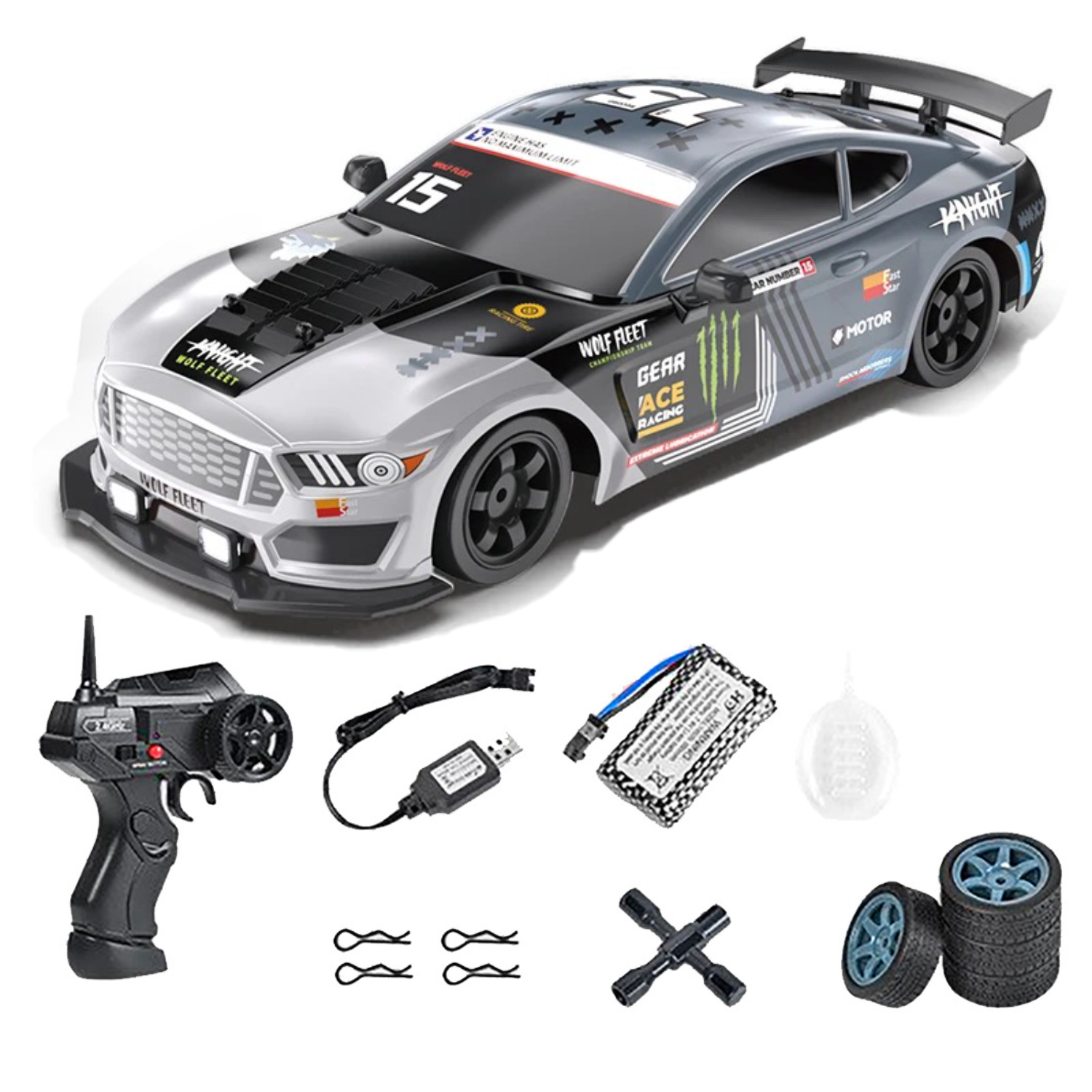 Радиоуправляемая машинка для дрифта RC Race Ford Mustang 4WD на аккумуляторе с паром и LED подсветкой 28 см (1702) Радиоуправляемая машинка для дрифта RC Race Ford Mustang 4WD на аккумуляторе с паром и LED подсветкой 28 см (1702)