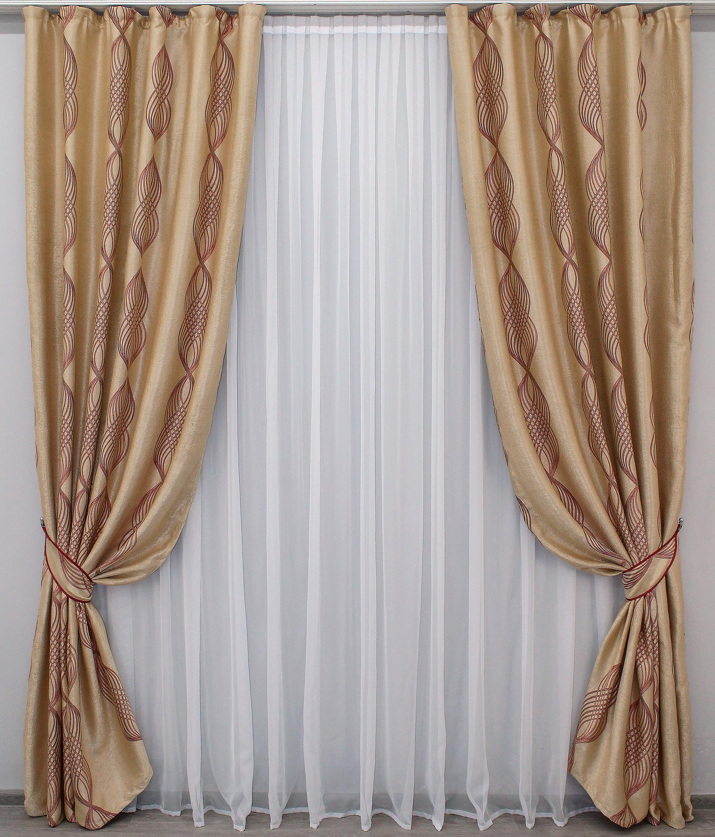 Комплект штор VR-Textil № 574ш Б 100х270 см 2 шт. Бежевый/Красный (31-308) Комплект штор VR-Textil № 574ш Б 100х270 см 2 шт. Бежевый/Красный (31-308)