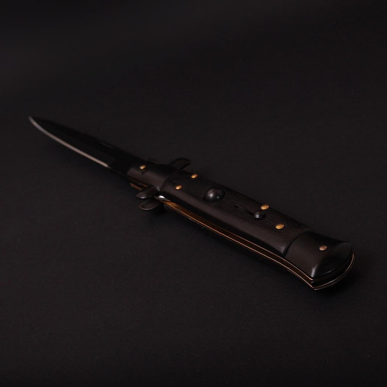 Ніж викидний на кнопці стилет італійський дизайн Чорний (24067486) - фото 6