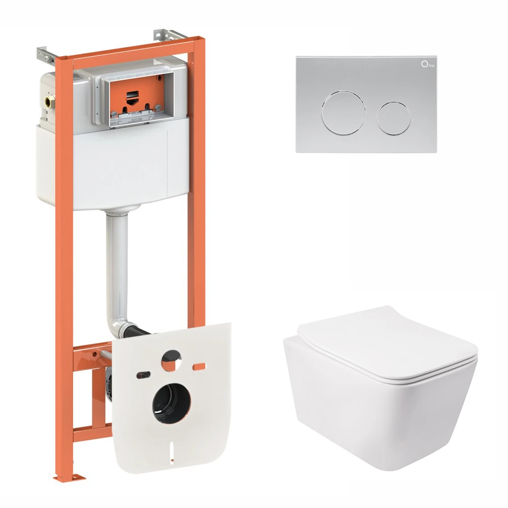 Готовое решение Qtap для ванной комнаты Подвесной унитаз Crow Rimless 520х360х290 и комплект инсталляции Nest