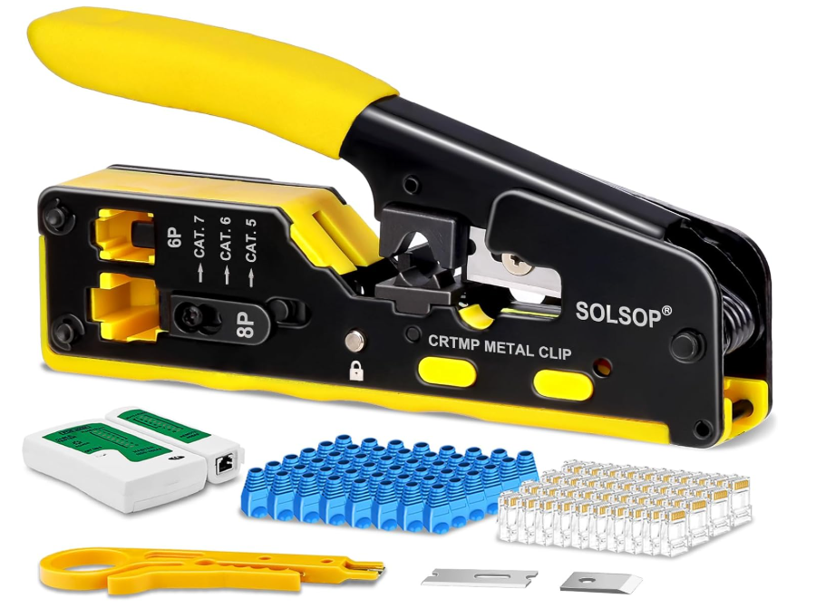 Набор для обжима RJ45 Solsop Pass Through кримпер для Cat5/Cat6/Cat7/тестер LAN-кабеля/50 коннекторов RJ45 (3163191479)