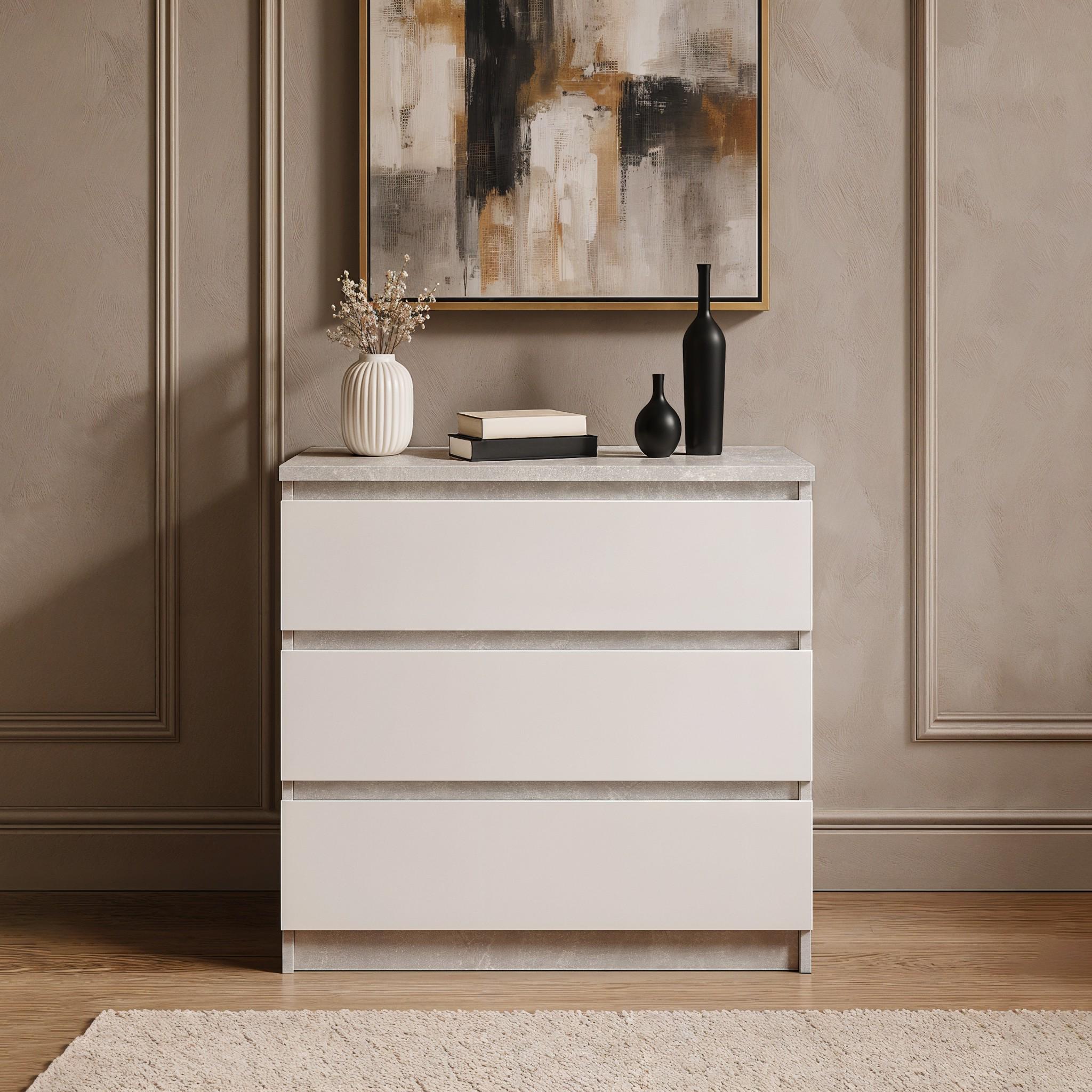 Комод на 3 ящика без ручек FT-214 800х400х755 мм Бетон/Белый - фото 1 Комод на 3 ящика без ручек FT-214 800х400х755 мм Бетон/Белый - фото 1