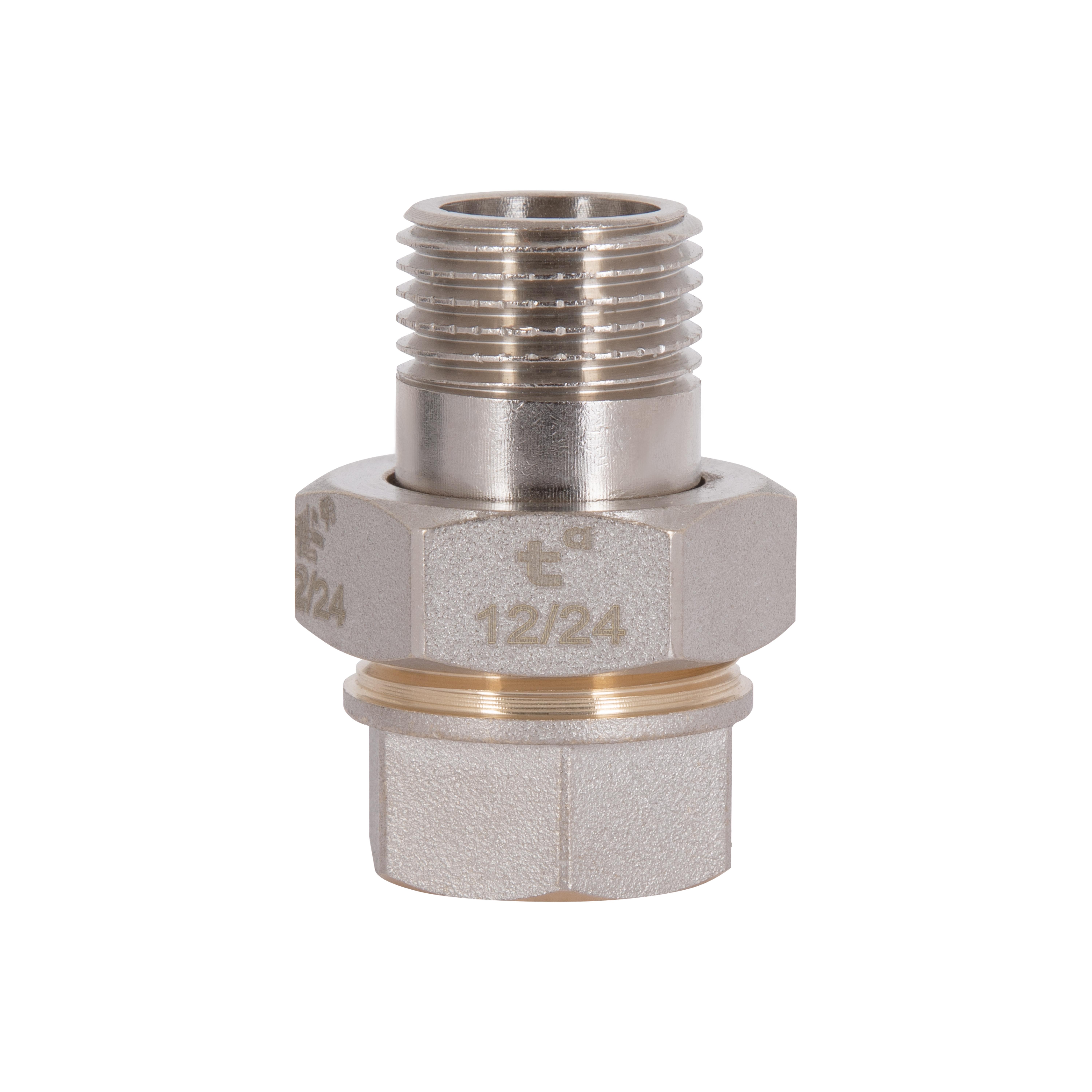 Соединение сгиб-американка Thermo Alliance Standart 1/2" ВЗ никелированное прямое (TAS190W15) Соединение сгиб-американка Thermo Alliance Standart 1/2" ВЗ никелированное прямое (TAS190W15)