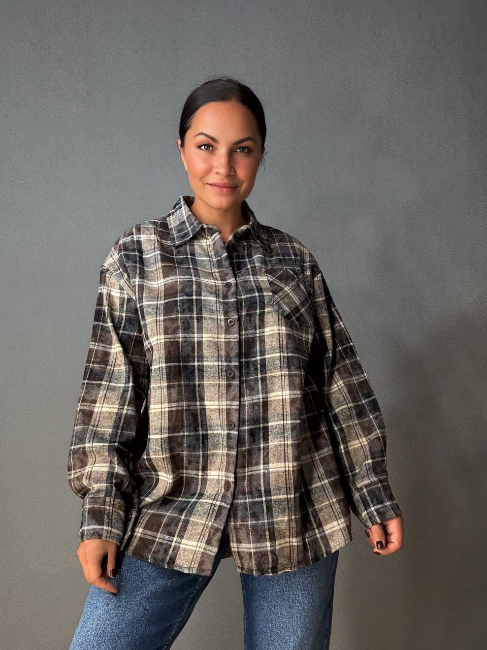 Сорочка жіноча YZY 7765 в клітинку оверсайз широка варена OS Темно-коричневий (4918) - фото 1 Сорочка жіноча YZY 7765 в клітинку оверсайз широка варена OS Темно-коричневий (4918) - фото 1