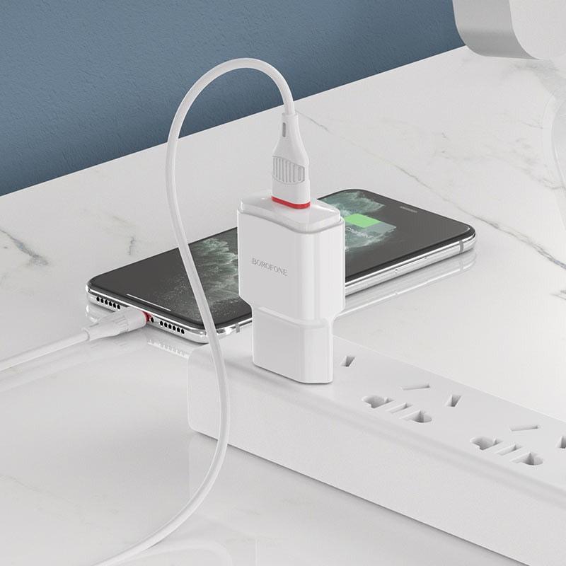 Устройство зарядное Borofone BA48A 1 USB кабель Lightning 2,1A White (36719) - фото 3 Устройство зарядное Borofone BA48A 1 USB кабель Lightning 2,1A White (36719) - фото 3