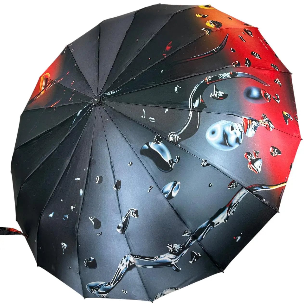Зонт автомат женский Три Слона 7521-2 на 16 усиленых спиц 3 сегмента сатиновый купол капли дождя Чорный