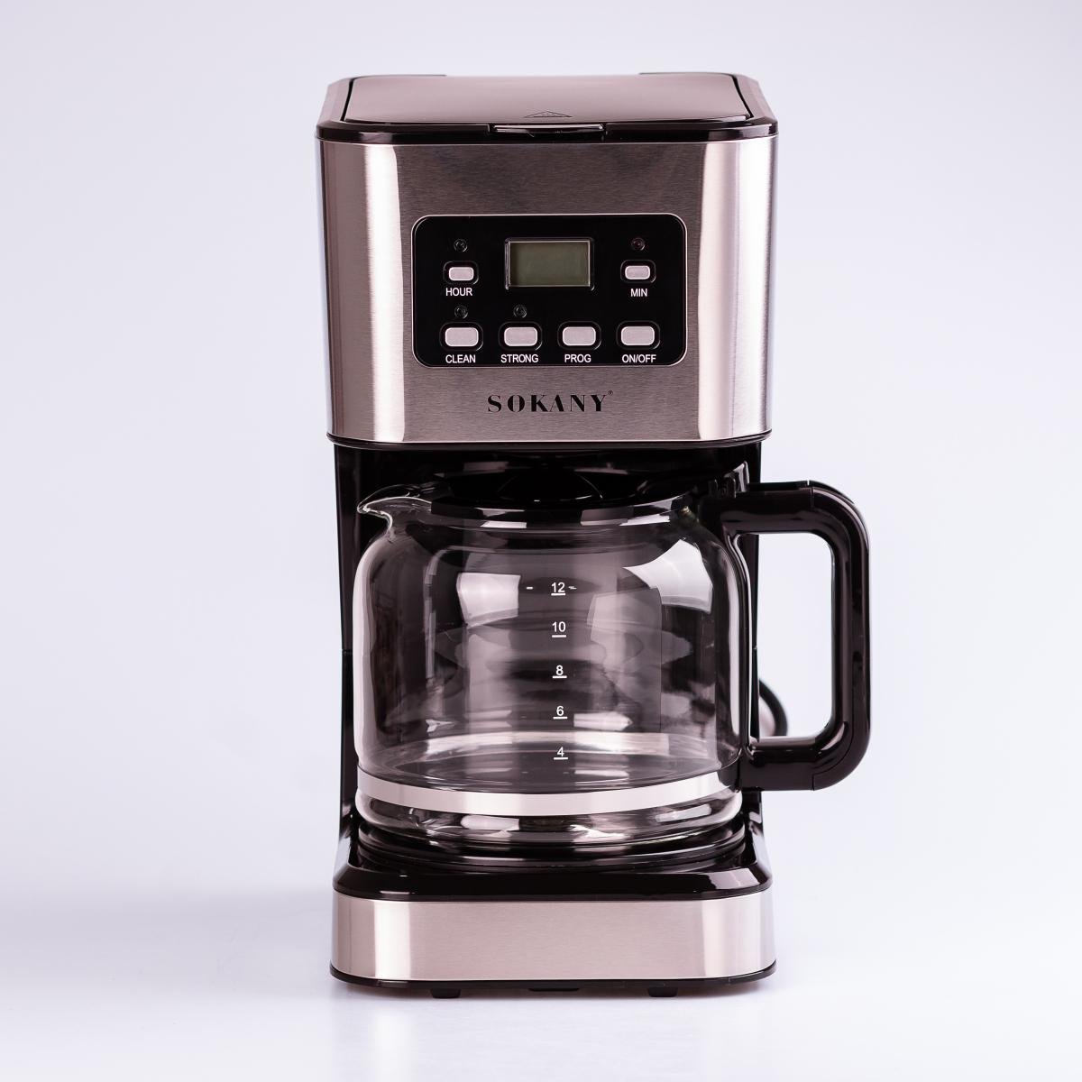 Кофеварка капельная Sokany CM-121E с подогревом кофейника 1,5 л Стальной (CM121E)