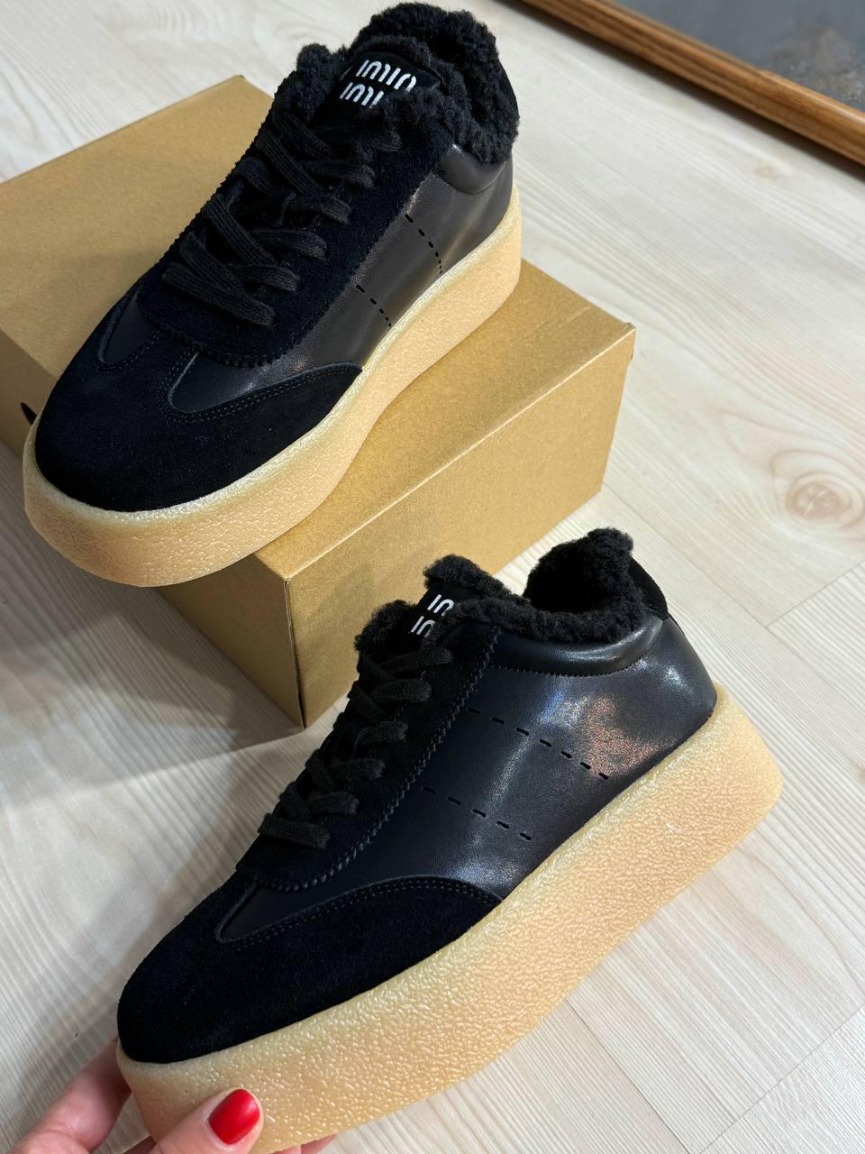 Кеды женские Hengji 632-1 утепленные кожаные с замшей на меху р. 36 Черный (5374) - фото 3