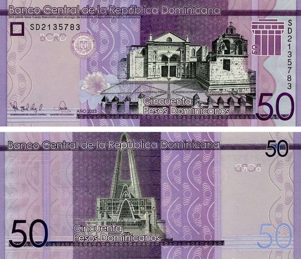 Колекційна банкнота Домінікана 50 песо 2023 UNC P189 (Б21128)