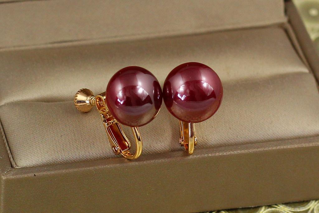Серьги клипсы Xuping Jewelry шарики красный перламутр 1,6 см Золотистый (27073097)