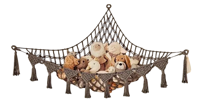 Сітка-гамак для зберігання м'яких іграшок LET'S RESIN макраме в стилі бохо Сірий