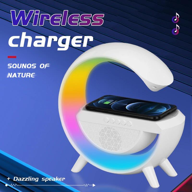 Колонка Bluetooth 3в1 SUNROZ WirelessCharger R99 RGB White - фото 12