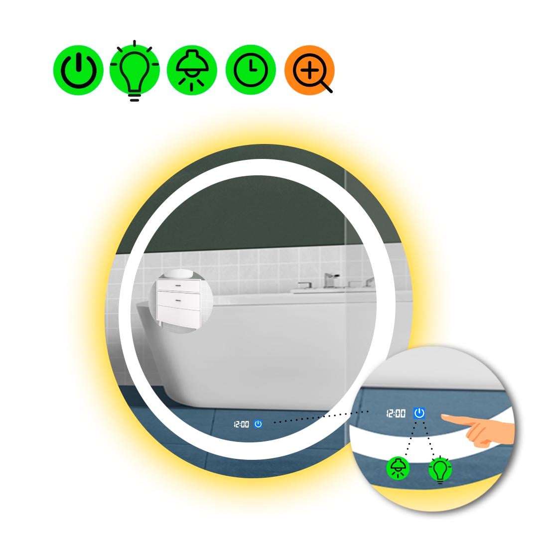 Зеркало с LED подсветкой Amica с сенсором и линзой без подсветки 50x50 см (8776037)