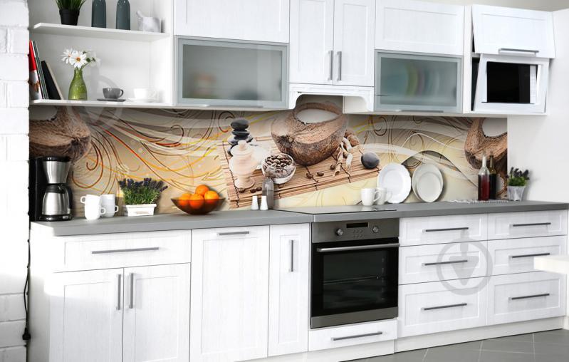 Скинали на кухню Zatarga «Кокосовый кофе» 600х2500 мм виниловая 3Д наклейка кухонный фартук самоклеящаяся