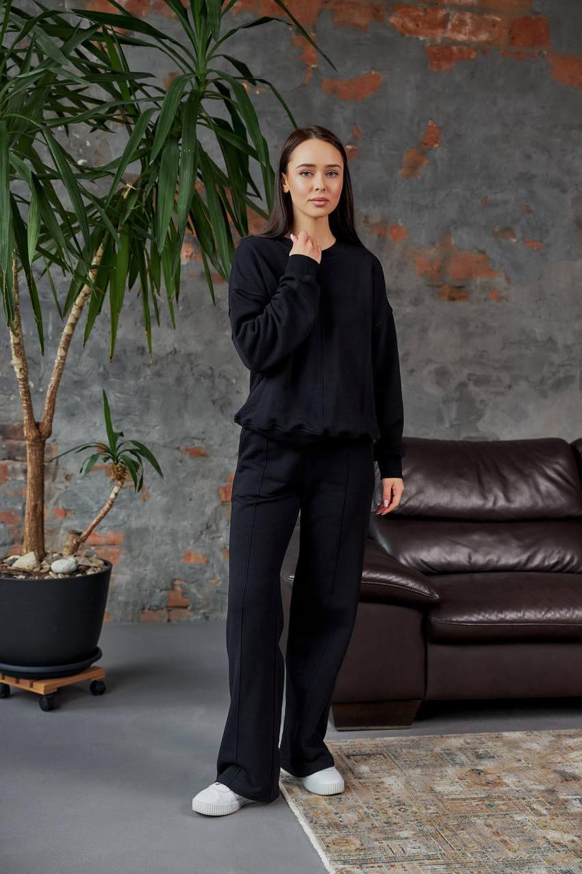 Костюм спортивный женский М128 свитшот/брюки прямые 3х-нить.3 L Черный (580-1-62)