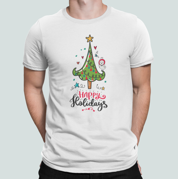 Футболка мужская новогодняя Stedman с принтом Happy holidays елка М Белый (НГ4-8)
