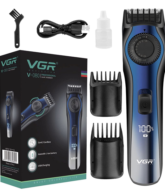 Машинка для стрижки VGR V-080 акумуляторна 5 Вт 2 насадки 1-10/11-20 мм (ML-04636)