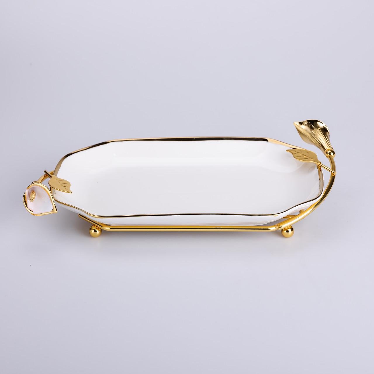 Фруктівниця керамічна на підставці 26х15х3,5 см Білий/Золотий (HP-7-5) - фото 3 Фруктівниця керамічна на підставці 26х15х3,5 см Білий/Золотий (HP-7-5) - фото 3