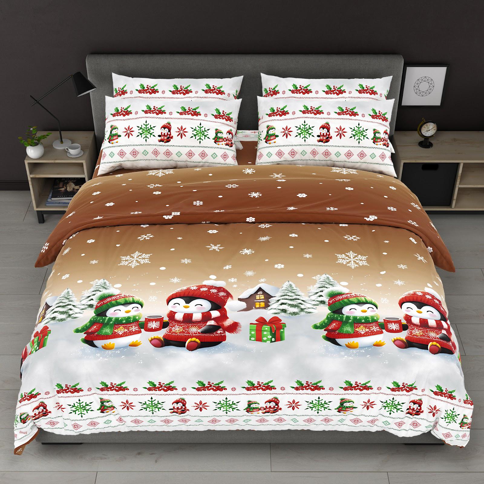 Комплект постільної білизни двоспальний Новорічний 8318 бавовняний 180x220 см Коричневий (28822159)