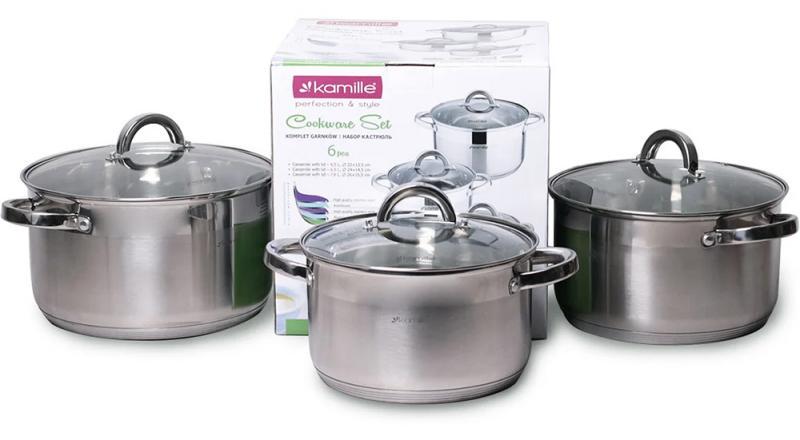Набір каструль Kamille Mystery 3 шт. зі скляними кришками 4/5/6/3/7,8 л - фото 4 Набір каструль Kamille Mystery 3 шт. зі скляними кришками 4/5/6/3/7,8 л - фото 4