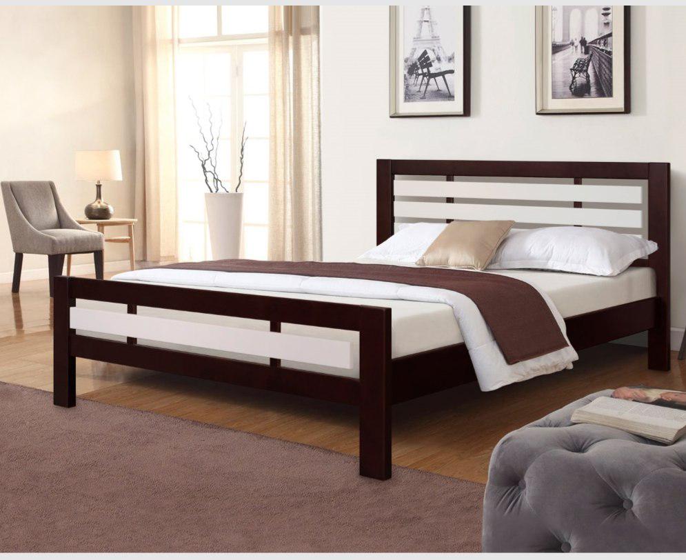 Ліжко STEMMA Роял  з натурального дерева сосна140x200 см Гнила вишня/Білий