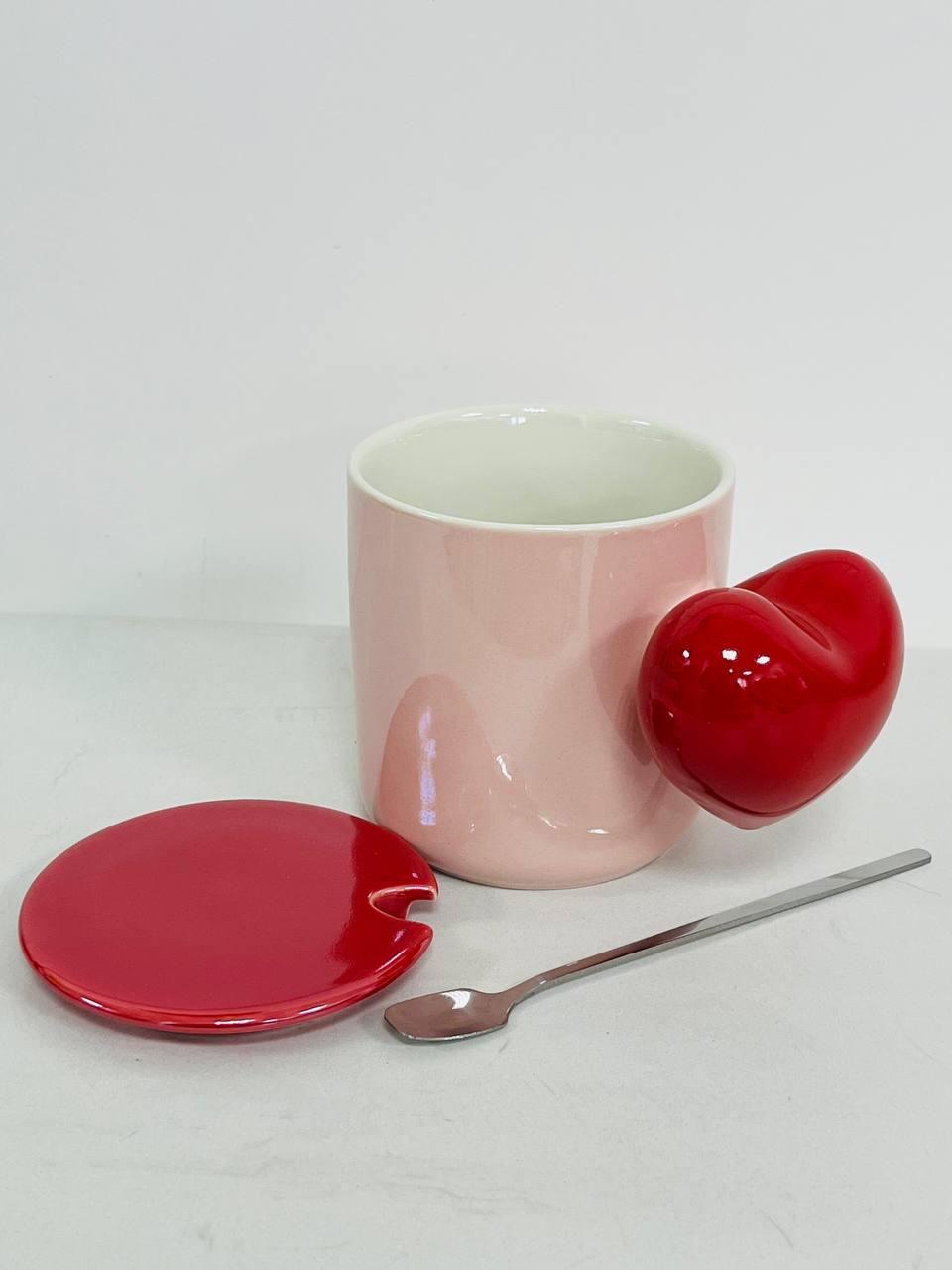 Чашка керамічна Elisey з серцем 400 мл Рожевий/Червоний - фото 2