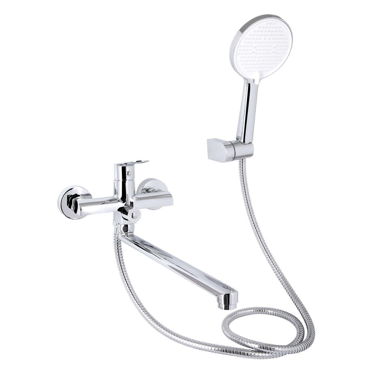 Смеситель для ванны Qtap Evia QTEVI260CRM47579 с длинным поворотным изливом с душевым гарнитуром Chrome (2610410635)