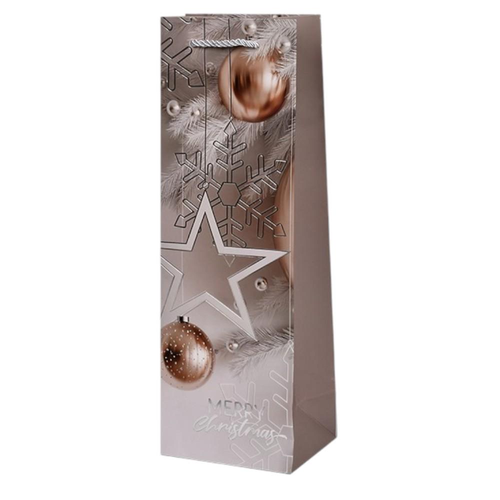 Подарочный пакет новогодний Stenson Christmas magic с ручками 12х9х35 см Темно-бежевый (R33084)