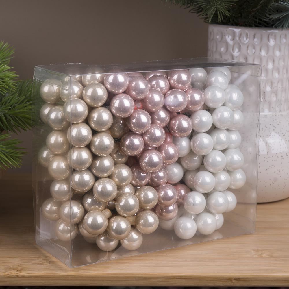 Шары новогодние на проводе из стекла в коробке Розовый/Бежевый (2603-16)