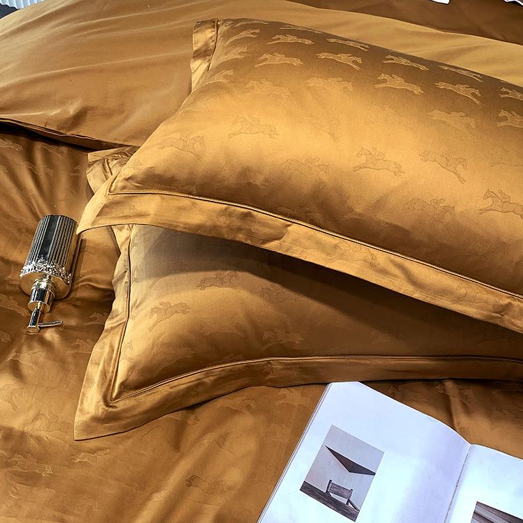 Комплект постільної білизни євро 2 жаккард коні Гірчичний - фото 6 Комплект постільної білизни євро 2 жаккард коні Гірчичний - фото 6