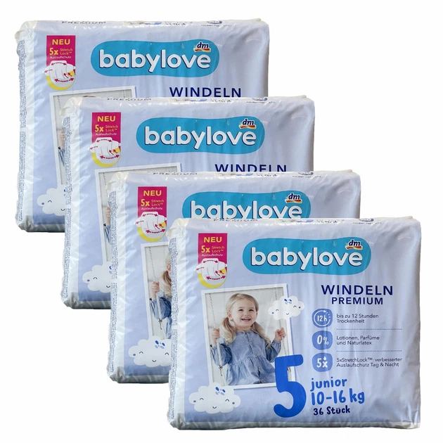 Подгузники детские Babylove Premium 5 Junior 10-16 кг 144 шт. (87793340)