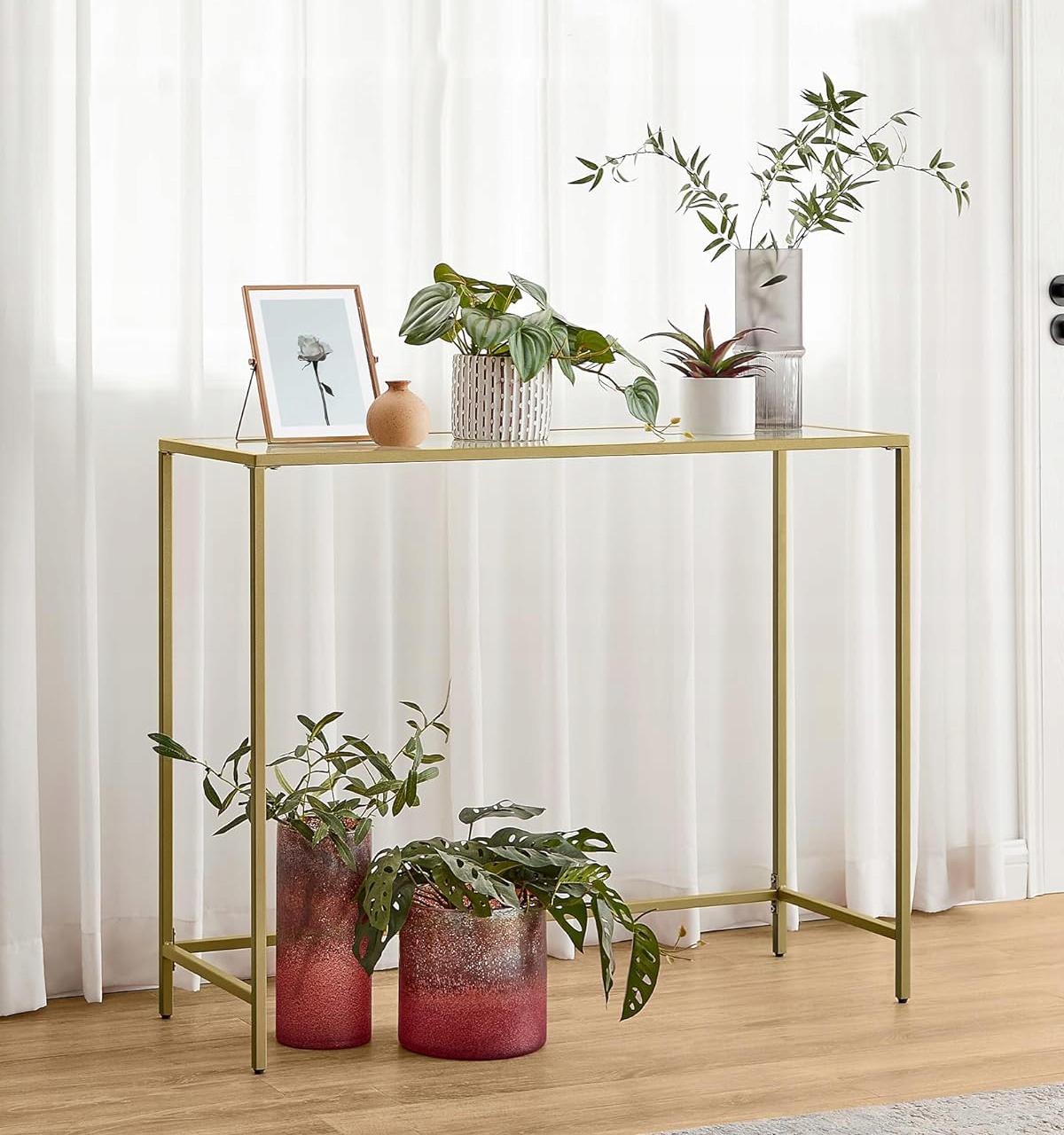 Столик консольный для гостиной Vasagle Glamour 100x80x35 см Gold (LGT26G) - фото 8 Столик консольный для гостиной Vasagle Glamour 100x80x35 см Gold (LGT26G) - фото 8