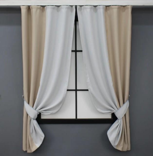 Шторы блекаут 1х1,7 м 2 шт. Бежевый/Светло-серый (032дк)