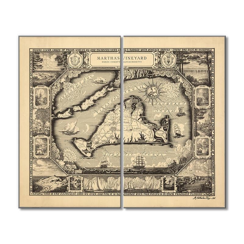 Винтажная карта Карта штата Массачусетс. Dukes County 2 модуля 40х60 см