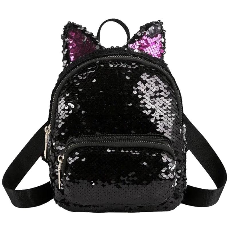 Рюкзак Mini The с пайетками и с ушками 20х17 см Black (33427)