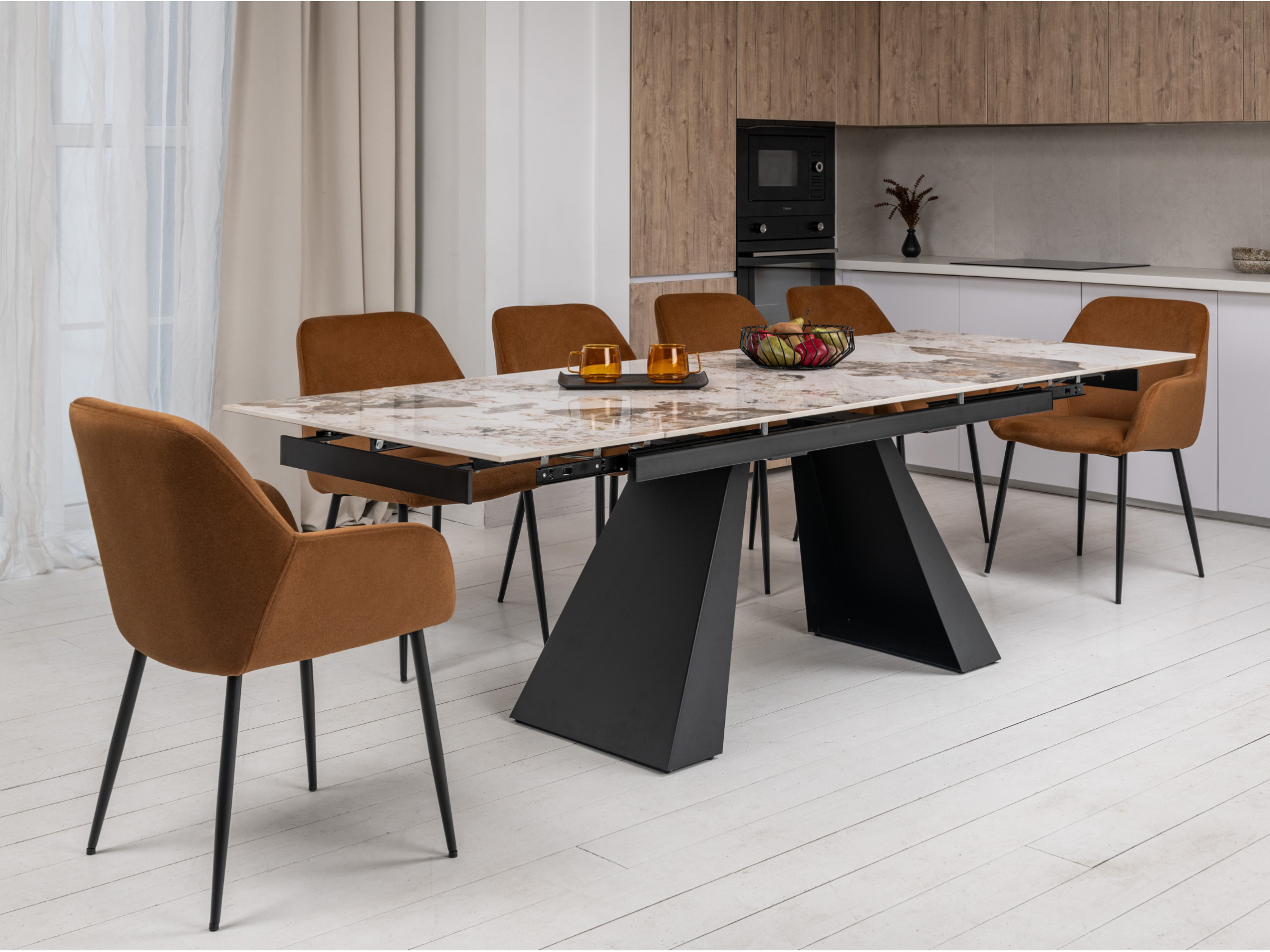 Стол обеденный раздвижной Vetro Mebel Чезаре 1600-2400x900x760 мм Патагония/Черный (TМL-1100) - фото 8 Стол обеденный раздвижной Vetro Mebel Чезаре 1600-2400x900x760 мм Патагония/Черный (TМL-1100) - фото 8