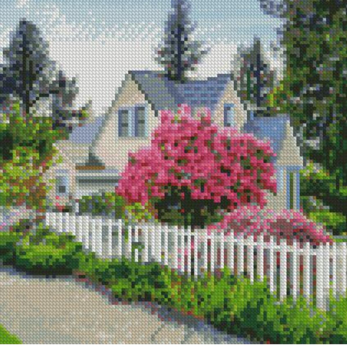 Алмазная мозаика Strateg Премиум Домик с кустом роз 30x30 см (CA-0058)