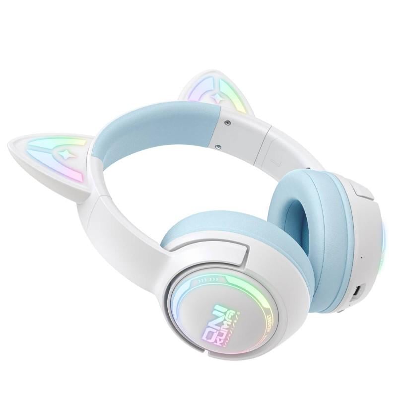 Наушники беспроводные игровые Onikuma блютуз с микрофоном для геймеров с кошачьими ушками Голубой (3309936)