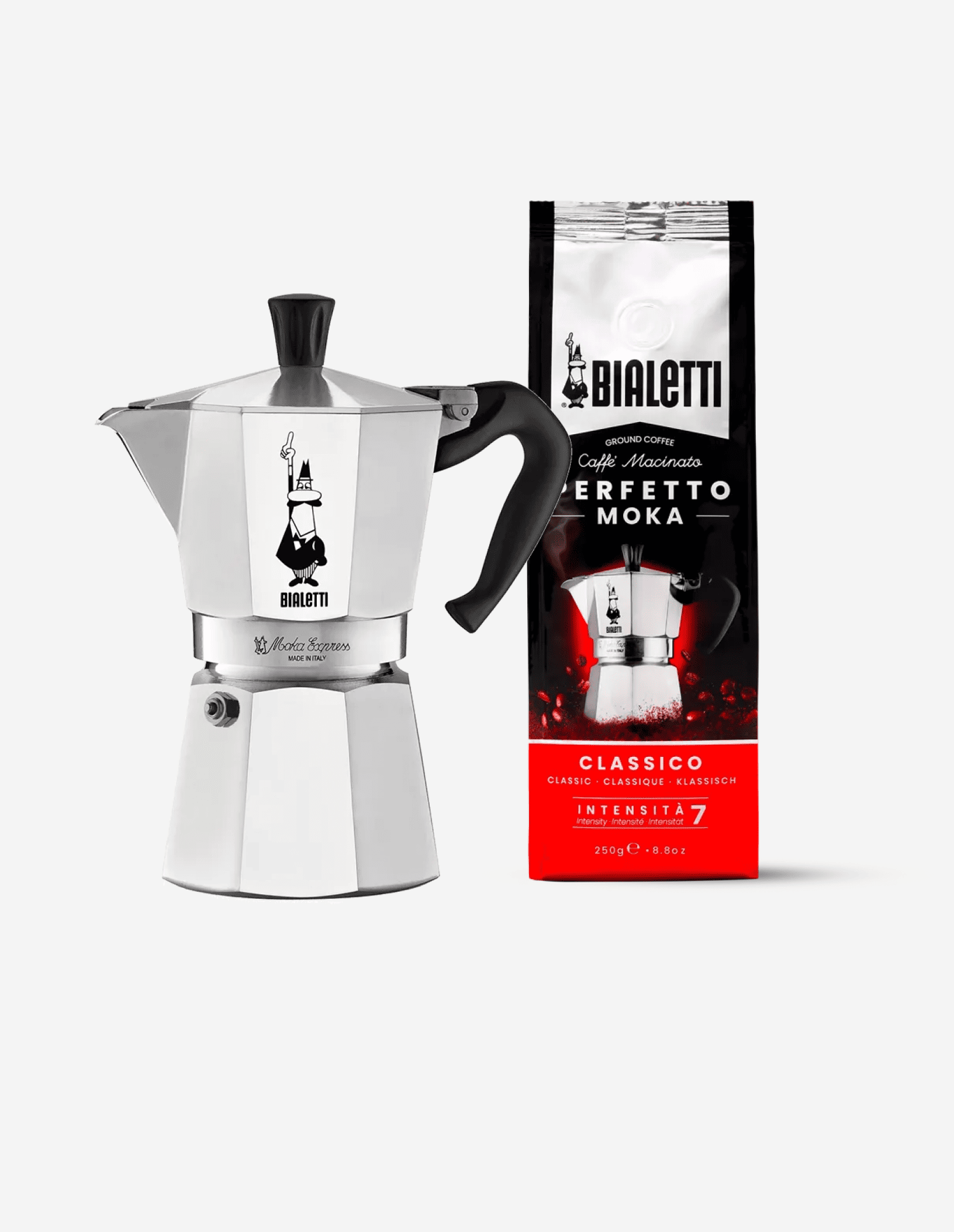 Набор Bialetti Moka 6TZ и кофе молотый Perfetto Moka Classico (0003545)
