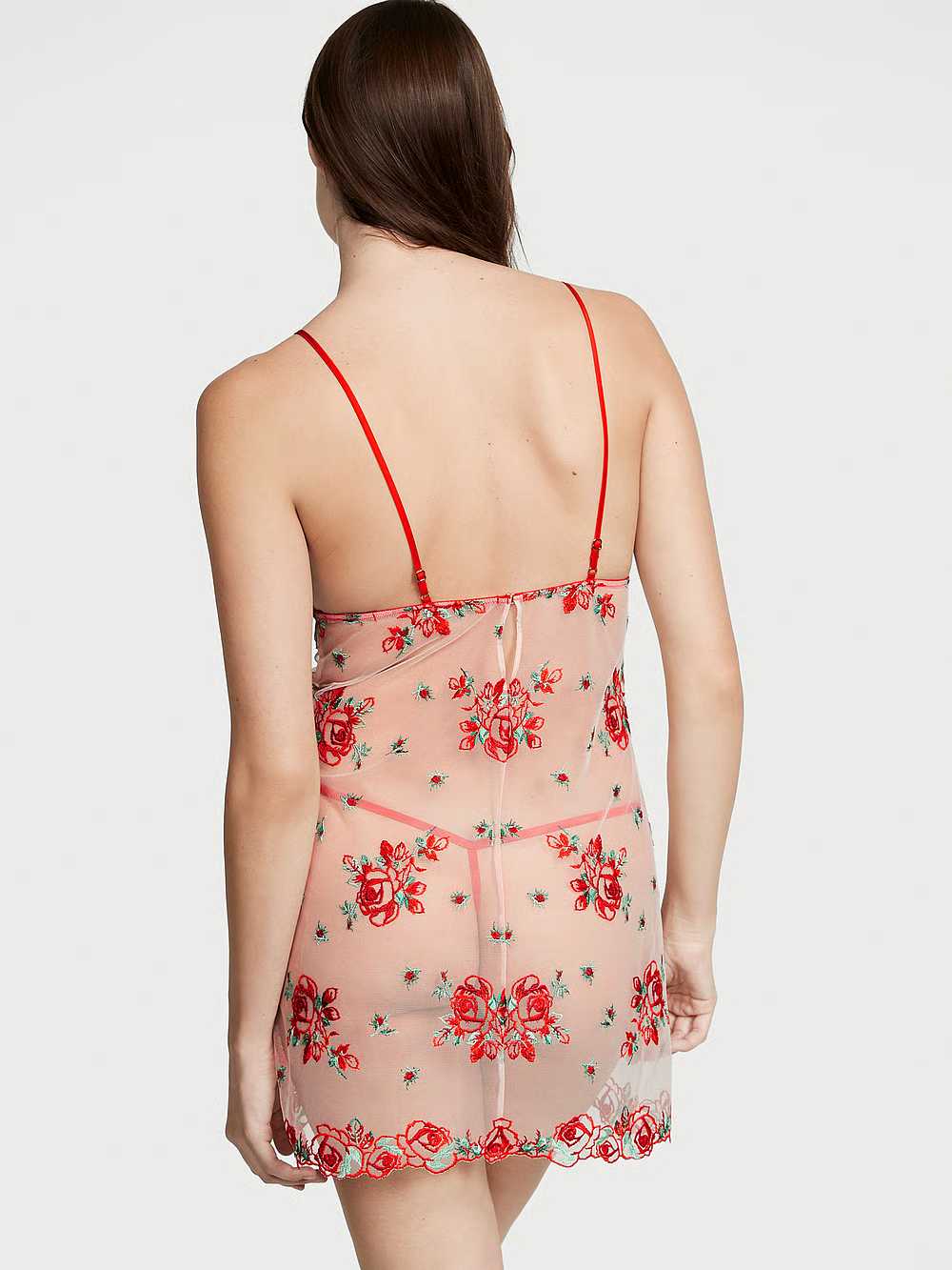 Сукня для сну жіноча Victoria's Secret Floral Embroidery Sheer Mesh Slip мереживна у квіти S Бежевий (21177180) - фото 2