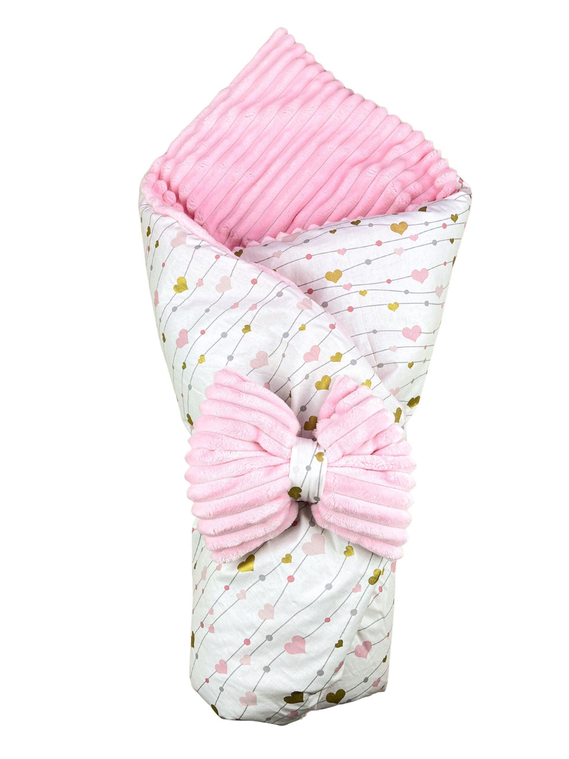 Плед со съемным утеплителем Mommy Bag №9 Водопад из сердечек с бантом на выписку Розово-золотой (142976)