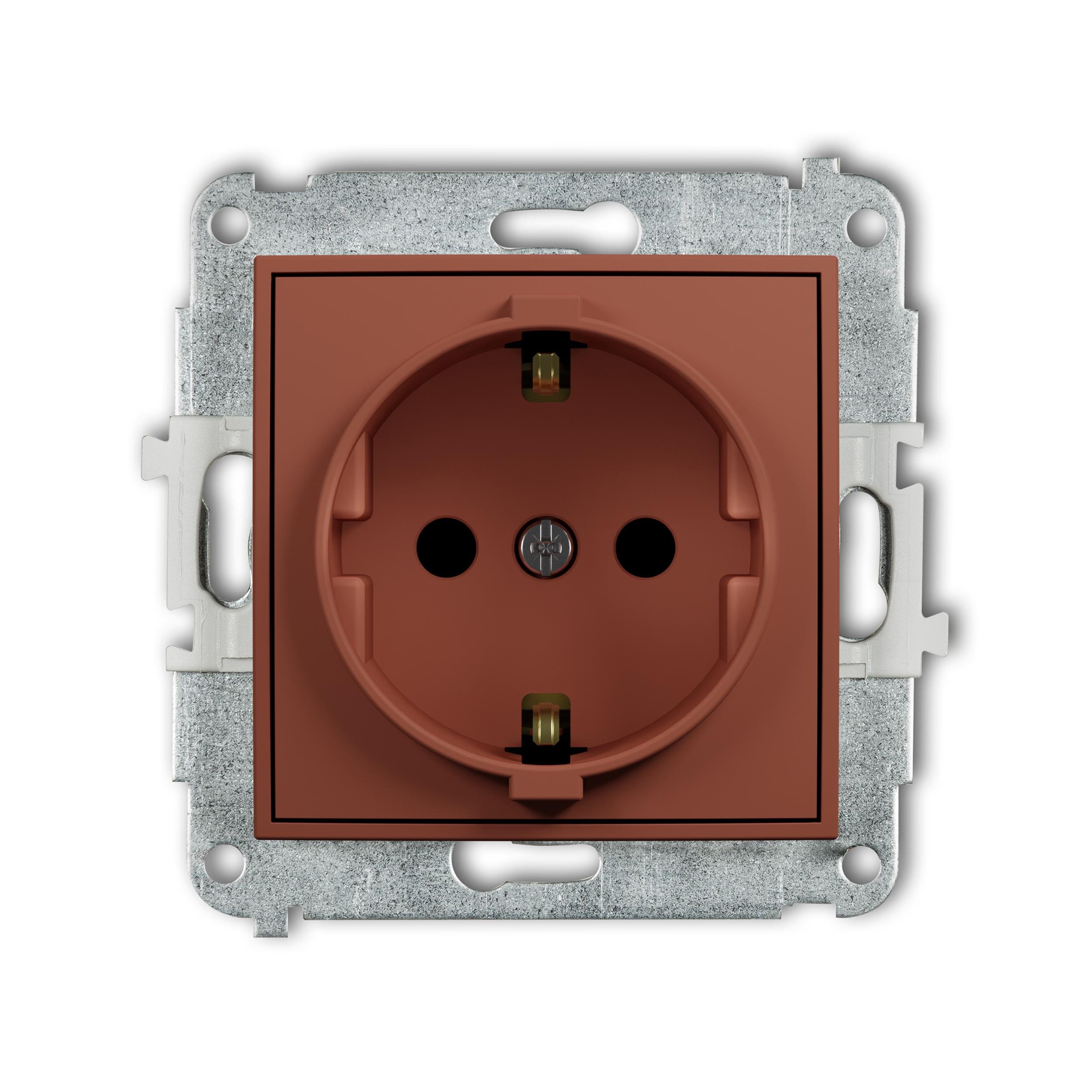 Розетка Karlik Mini з заземленням Schuko та шторками Теракотовий (63MGP-1sp)