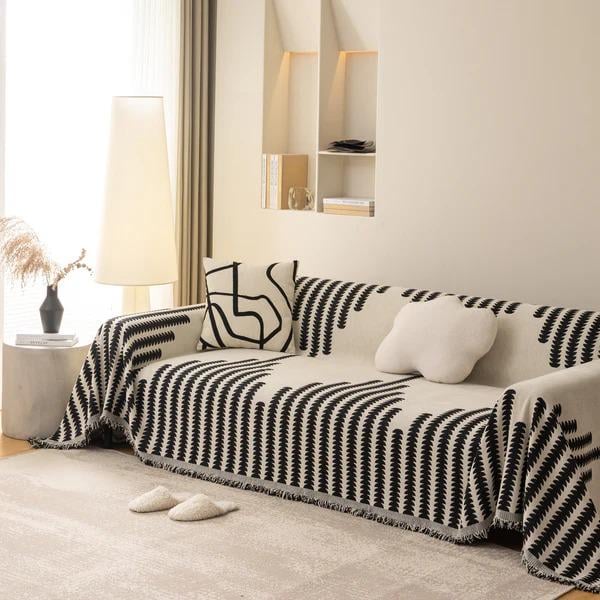 Плед покрывало на диван и кровать для мягкой мебели с узором 180х230 см Бело-черный - фото 4