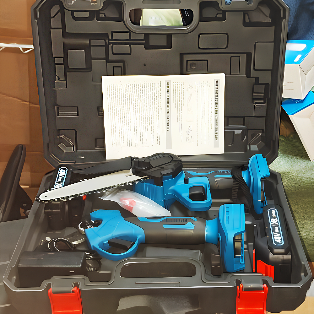 Набор инструментов аккумуляторных 2в1 цепная пила и садовый секатор 2 акб 48V в кейсе (27212430) - фото 6